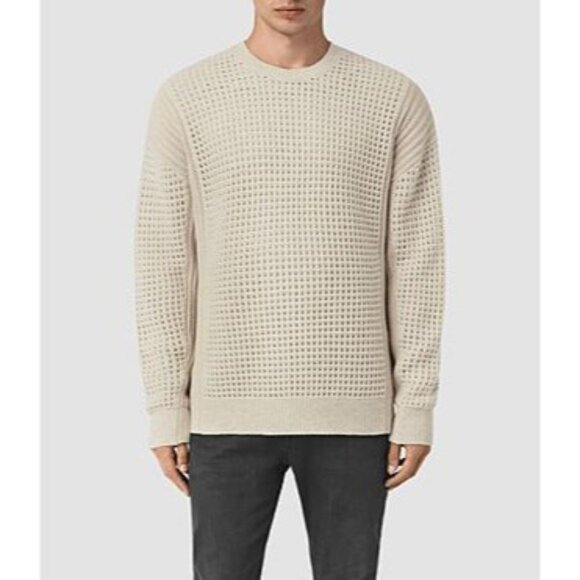AllSaints Iden Crew Oversized Wool Sweater Eyelet‎ Creamy White Size L - Picture 1 of 12